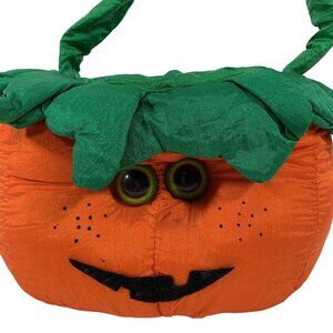 Halloween Parachute Pumpkin Basket Trick Or Treat Pail VTG Retro Nylon Decor